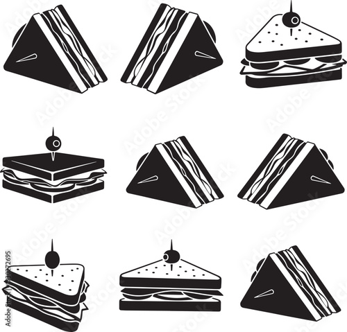 Black and White Sandwich Illustrations in Various Styles