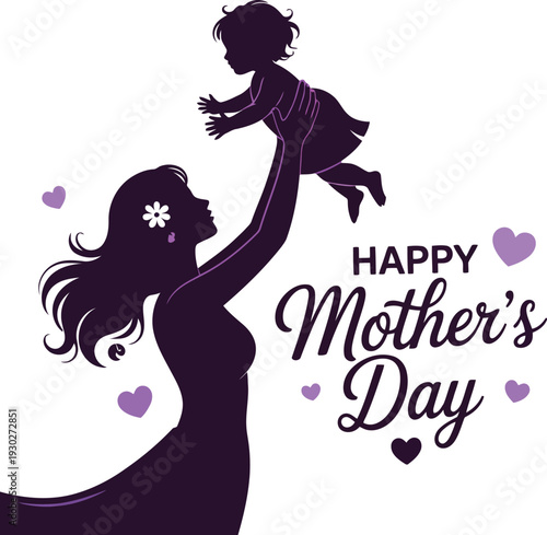 A mother and child celebrate mother's day with hearts