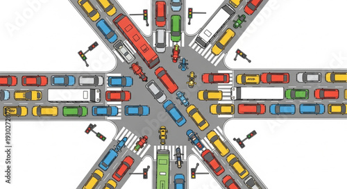 Busy Traffic Intersection with Cars.