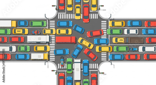 Busy Traffic Intersection with Cars.