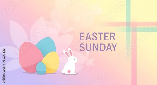 Easter sunday celebration with bunny and colorful eggs