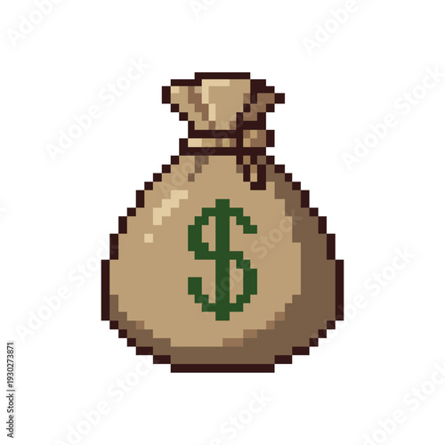 Pixel Art Money Bag with Dollar Sign Vector Illustration