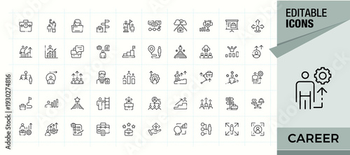 Career simple icon set. Collection of simple line web icons. Vocation icon set. Related to profession, growth, grow, person, job vocation, man and more.