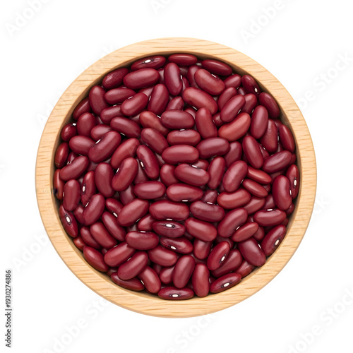 Fresh raw kidney beans in wooden bowl isolated on transparent background