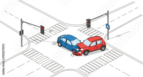 Car Accident at Traffic Lights Intersection.
