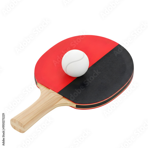 Table tennis paddle and ball ready for play isolated on transparent background
