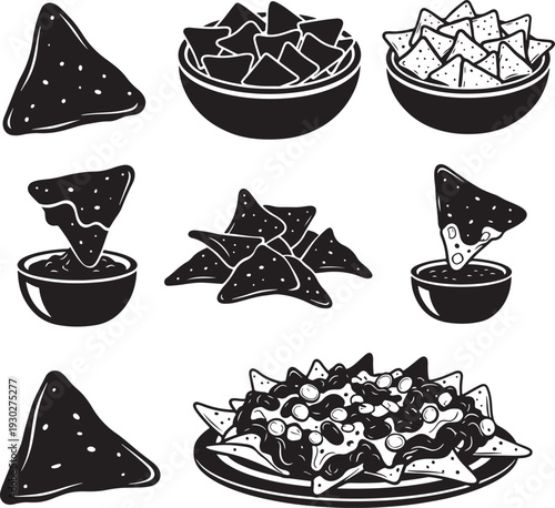 Minimalist Black and White Cat Face Bowls with Paw Print Designs Vector Set