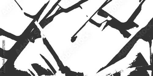 Japanese calligraphy art illustration featuring black hand drawn ink splashes and blots in a vector silhouette design