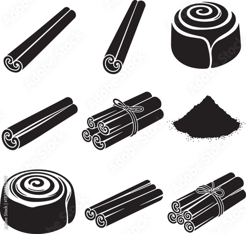 Minimalist Black and White Sushi Rolls Vector Set with Chopsticks