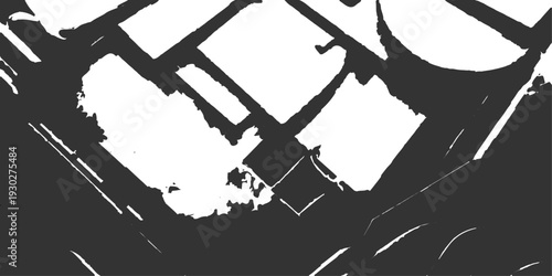 Abstract grunge background featuring a black ink splat pattern with vector music icons and people silhouettes in a sleek design