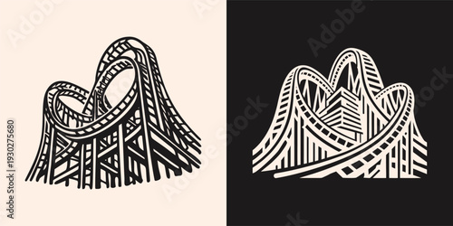 Dynamic Roller Coaster Thrill Ride Amusement Park Illustration