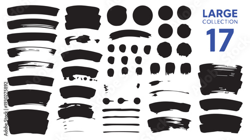 Collection of hand-drawn black brush stroke elements and shapes for artistic design and graphic overlays