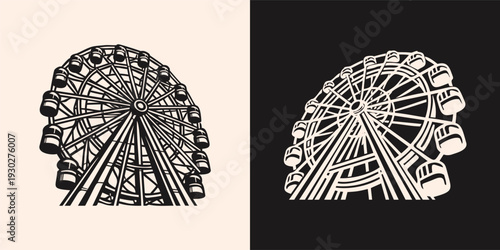 Tableau sur toile Vintage Ferris Wheel Amusement Park Ride Doodle Illustration
