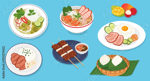 A vibrant collection of delicious Asian dishes, showcasing diverse flavors and culinary traditions