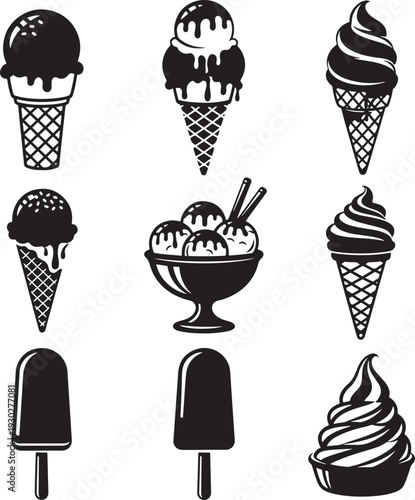 Black and White Ice Cream Vector Illustrations