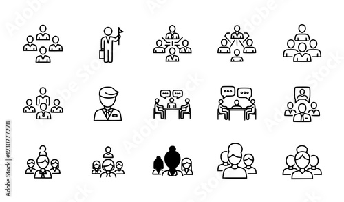 Team Icon Vector Set – Thin Line Collaboration and Leadership Symbols