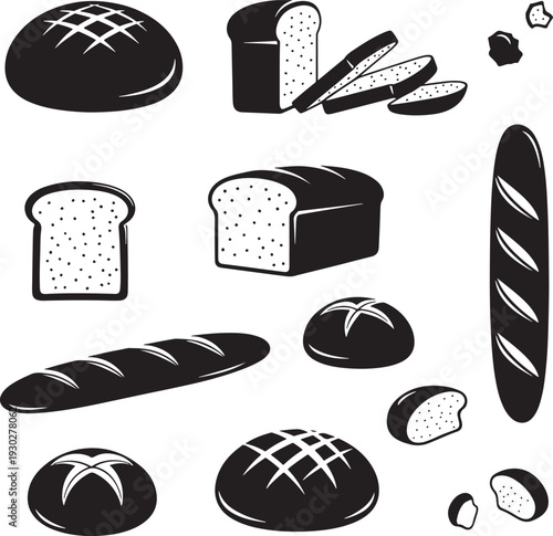 Black and White Bread Illustration Set