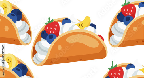Sweet Fruit Taco Dessert with Whipped Cream Vector Illustration