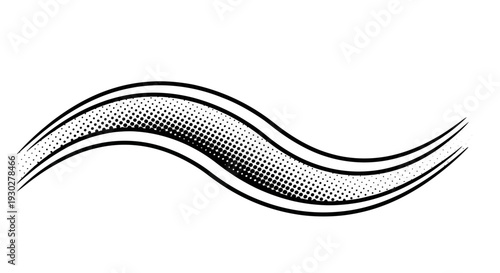 Abstract Wavy Line with Halftone Dots and Double Outline