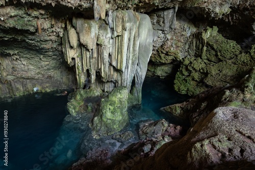 Cueva de Saturno cave in Cuba near Varadero, lake with stalactites