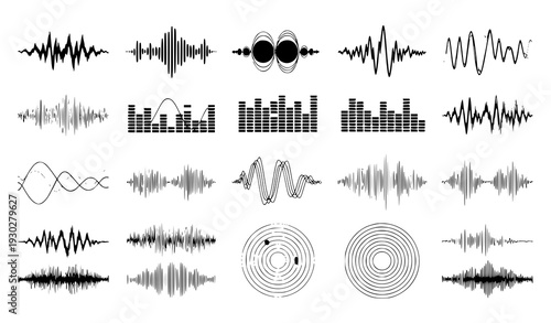 Sound, vibration, and pulsing line vector graphics for music apps