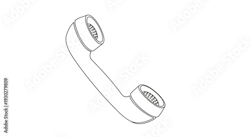 Vintage Telephone Handset Outline Drawing, Retro Communication Device