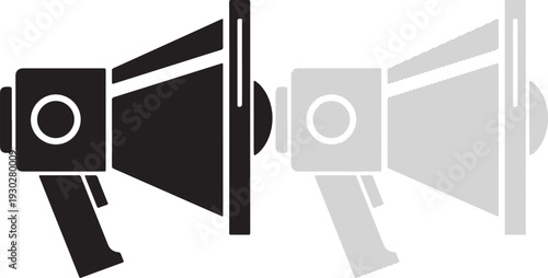 Megaphone vector graphic illustration with black and gray design elements on transparent background