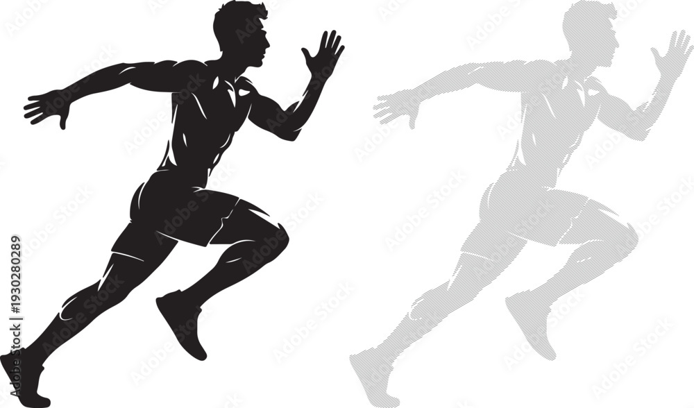 Fototapeta premium Man running in a dynamic pose vector illustration on transparent background