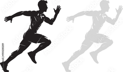 Man running in a dynamic pose vector illustration on transparent background