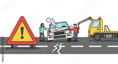 Car Accident on Highway Roadside.