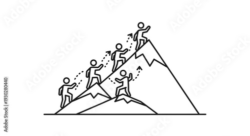 Team climbing mountain peak, teamwork, success, goal achievement, business strategy, leadership