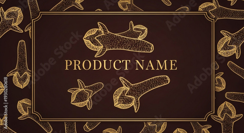 Luxury product label with gold foil stamping on dark brown background with cigarillos and leaves pattern