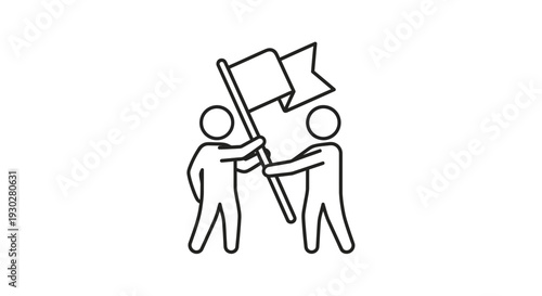 Teamwork handover flag success concept, two people passing baton, leadership transfer, goal achievement