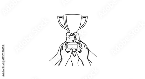 Teamwork Hands Holding Trophy, Celebrating Victory and Success Together