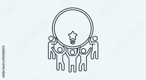 Teamwork Holding Up Light Bulb Idea Symbol, Innovation Concept