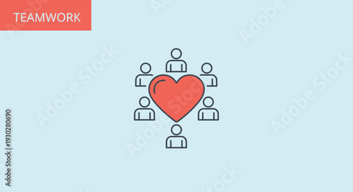 Teamwork Heart Icon: People Unite Around Love and Collaboration