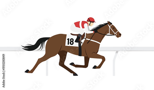 Dynamic illustration of a spirited racehorse and jockey striving for victory on the track, showcasing speed and determination in a competitive race
