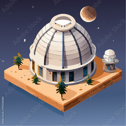 Futuristic Dome Building on Alien Planet with Small Trees.