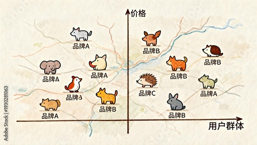 Cartoon animal brand positioning chart