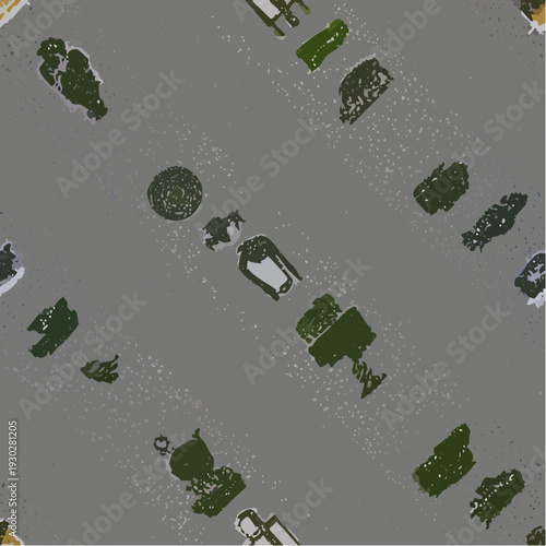 Aerial view of a flooded street with submerged cars and debris.