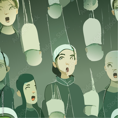 A group of people with surprised expressions mouths open in awe.