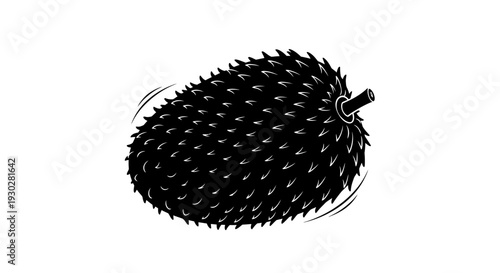 Soursop Fruit Silhouette, Exotic Tropical Food, Black and White Vector Art