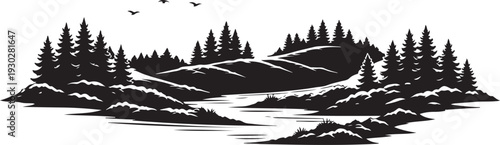 Georgia Southern Landscape Silhouette, Vector Illustration, Isolated on White Background