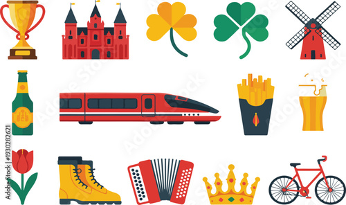 Belgium Symbols Collection Vector Set Featuring Travel Culture Landmarks Food and National Icons