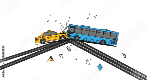 Car and Bus Collision Accident.