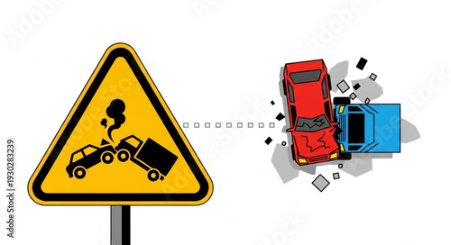 Car Accident Warning Sign Illustration.