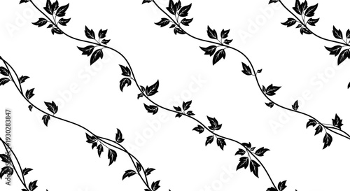 Black and white leafy vine branches.