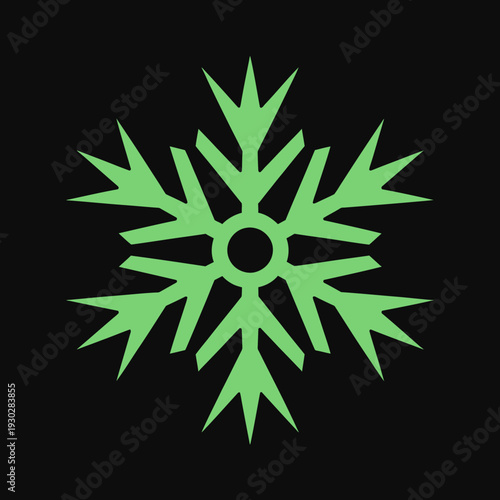 Green snowflake design on black background for winter decoration