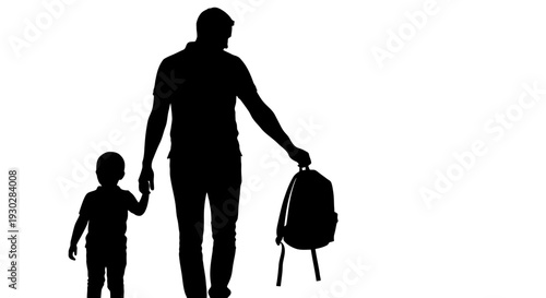Father and child walking together outside.