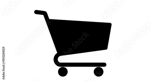 Black shopping cart icon on white.